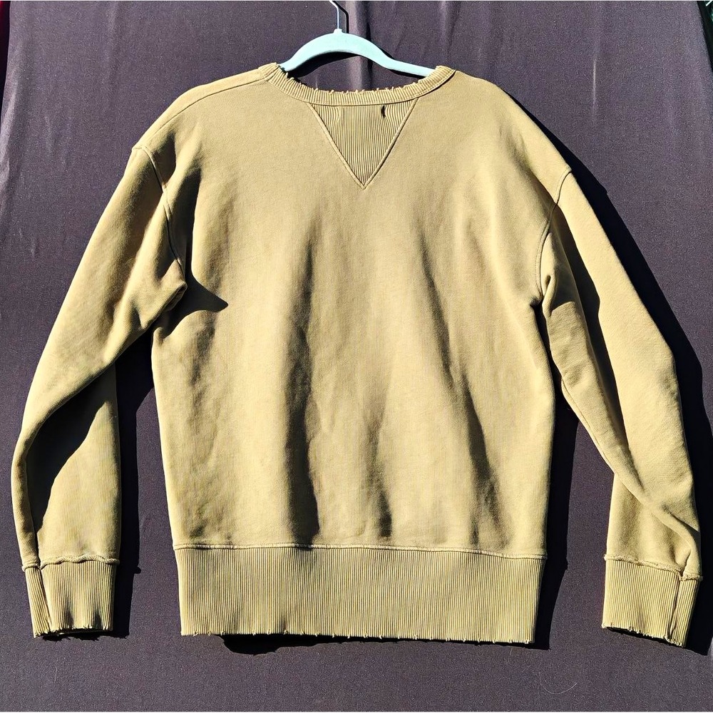 Women's Olive Green Distressed Crewneck Sweatshirt Long Sleeve Pullover 27"